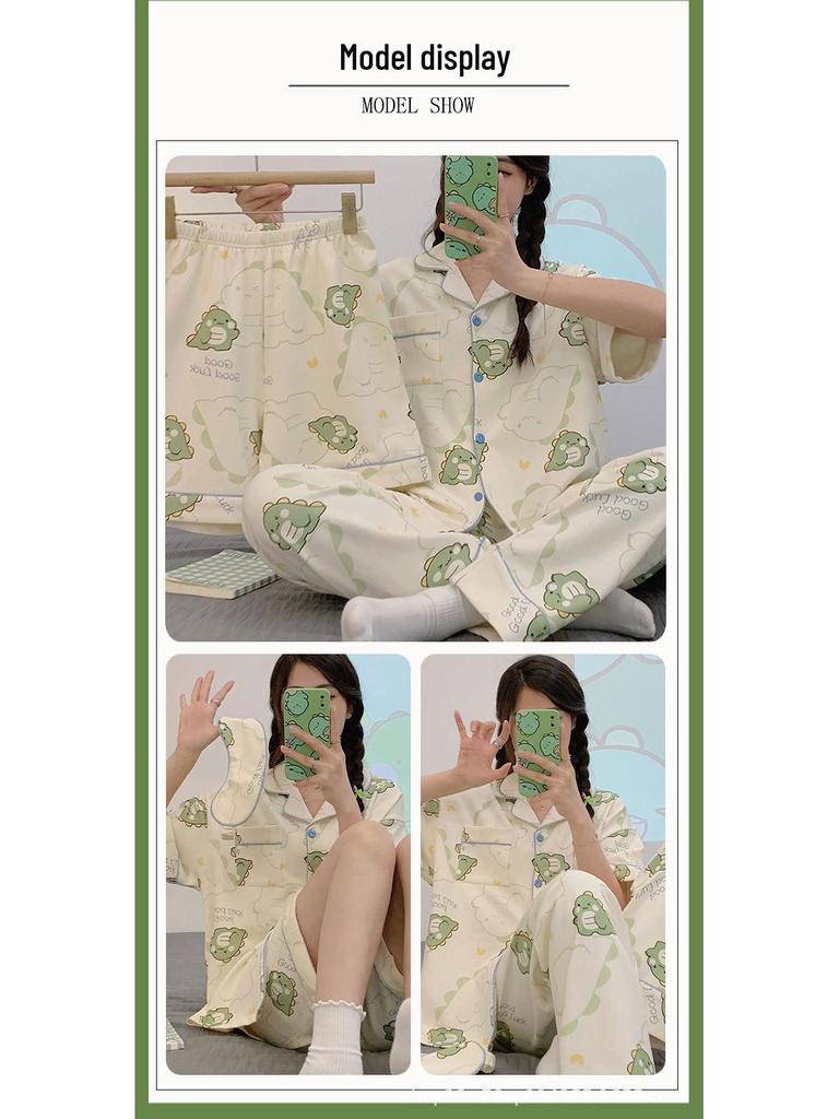 Summer Fashion Pajamas: Women's Short Sleeve Three-Piece Set with Cartoon Pacha Dog Design, Suitable for Home or Outdoors