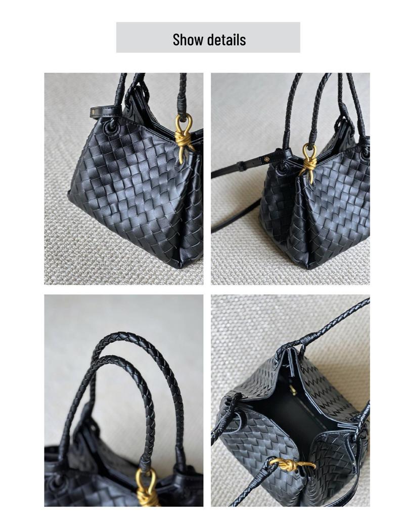2024 Summer Woven PU Parachute Handheld & Crossbody Basket Bag with Metal Rope Buckle
