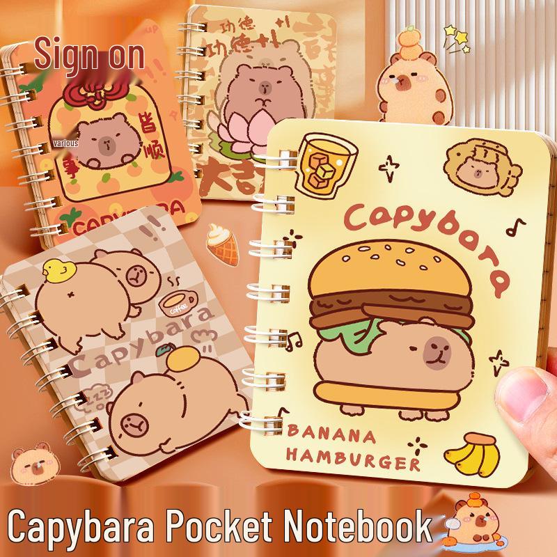 Capybara Cartoon A7 Mini Spiral Notebook - Cute & Girly Pocket Book