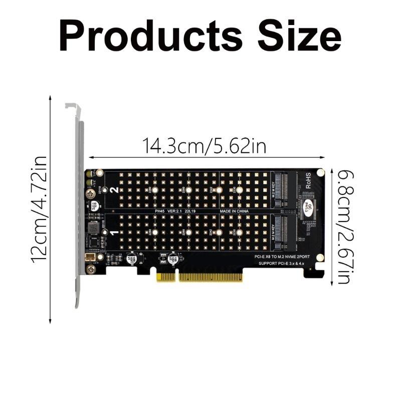 Carte d'extension PCIExpress X8 pour 2 contrôleurs RAID M.2 NVME Carte de division PCIE 2 ports NVME M KEY pour 2230 2242 2260 2280 22110