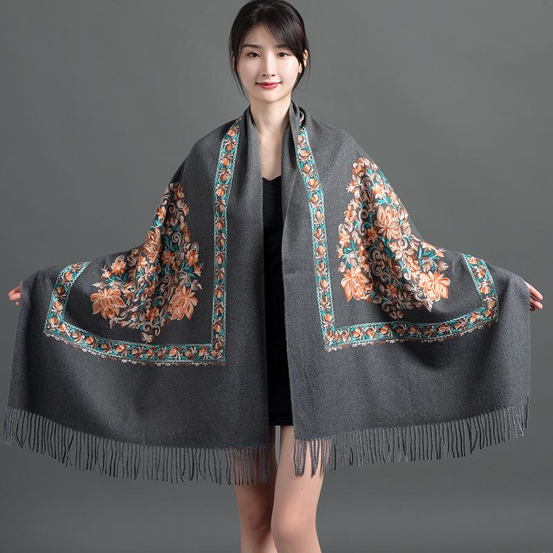 Fashion Scarf Women Cashmere Scarves Embroider Flower Wrap Scarf Tassel Shawl Soft Warm Thick Blanket Wraps Bufanda Mujer Scarf