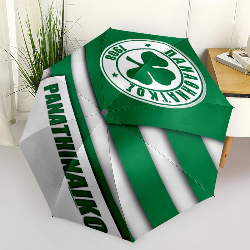 Panathinaikos FC Print Automatic Umbrella, 8 Rib Iron Frame, Plastic Handle, Suitable for Outdoor Travel &Daily , Ideal Gift