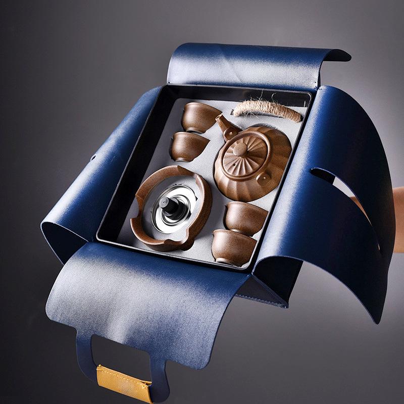 Firewood burning warm tea, stove making tea, portable travel tea set, outdoor enterprise business souvenir