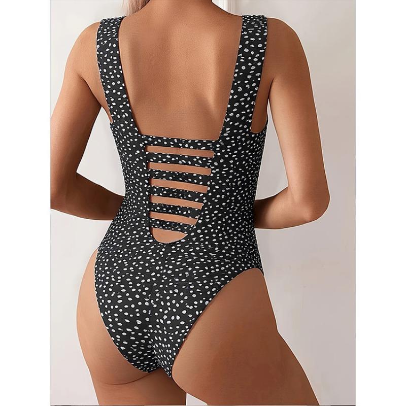 Women's Red Dalmatian Print One Piece Swimsuit - Square Neck Modest Bathing Suit