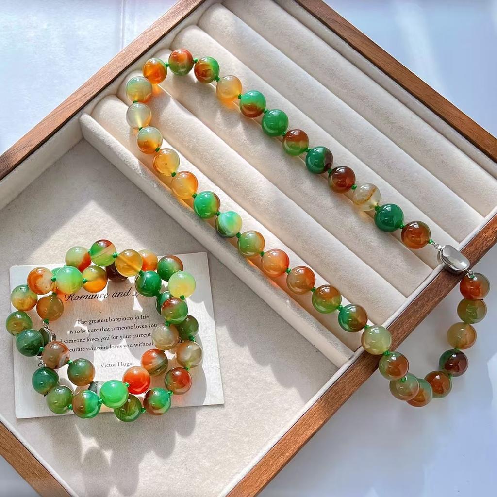 Retro National Style Retro Maillard Natural Color Chalcedony Agate Chalcedony Collarbone Chain Necklace Neck Chain