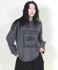 Deumakeu Oversized Square Print Stitch Contrast Long Sleeve T-Shirt Charcoal
