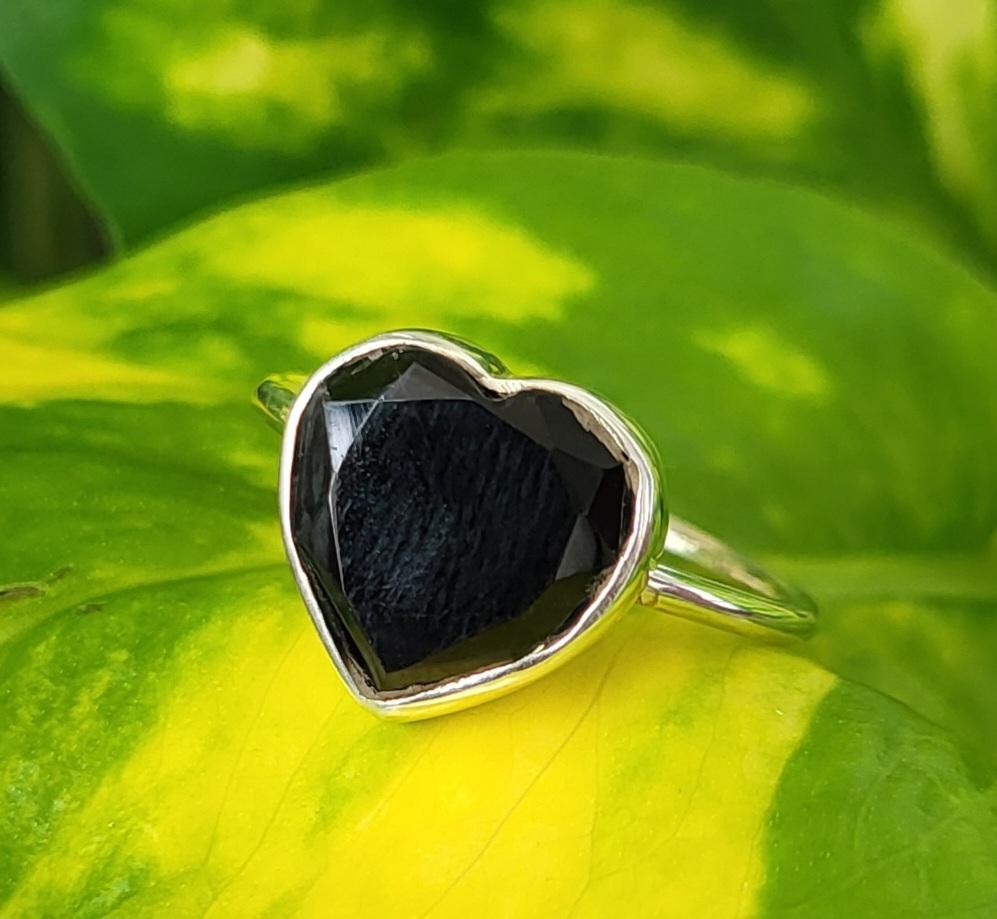 Natural Heart Black Onyx 925 Sterling Silver Heart Ring 8.25 US, Gift Ring A 39