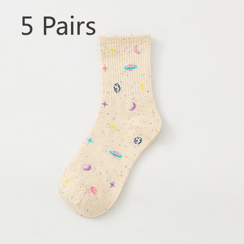 5 Pairs Socks for Women Spring and Winter Midtube Candy Socks for Women Universe Star Socks