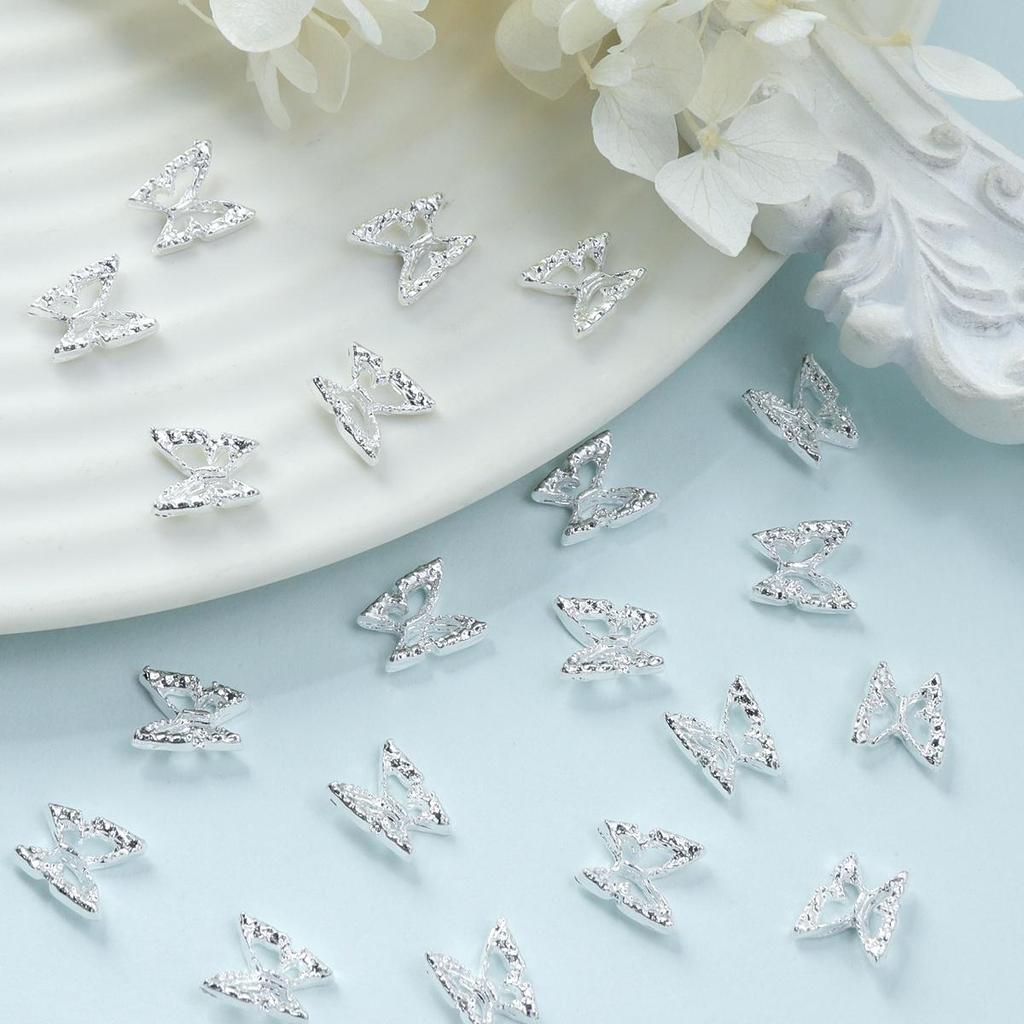 20 de bucăți metalic Hollow Butterfly Nail Art Charms Kawaii Nail Designs Decorare unghii Accesorii pentru femei și fete