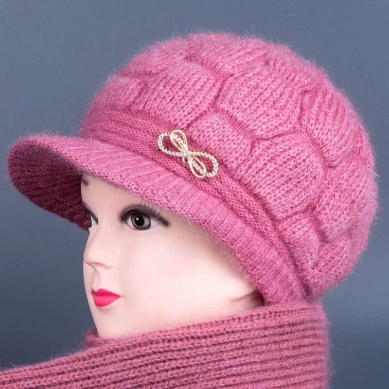 Hat Female Autumn and Winter Rabbit Hair Big Eaves Knitted Hat Old Hat Old Lady Fleece Warm Wool Hat