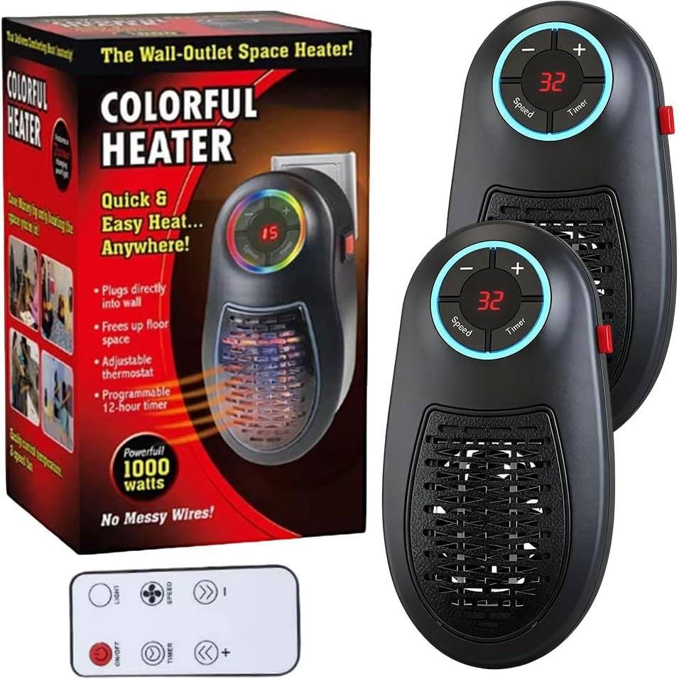 Remote Control Timing Color Lamp Heater, Portable with Adjustable Thermostat and Timer LED Display, Outlet Electric for Bathroom Office Home Indoor