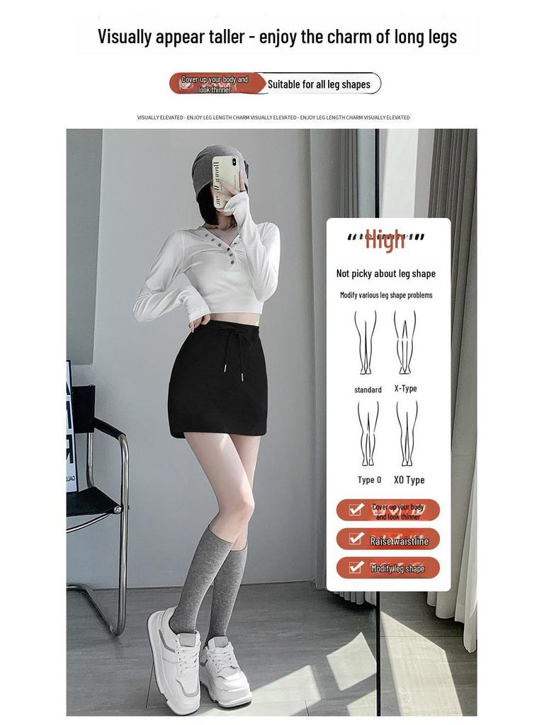 Women's Gray High-Waisted A-Line Sports Skirt and Shorts Combo for Spring/Summer 2025