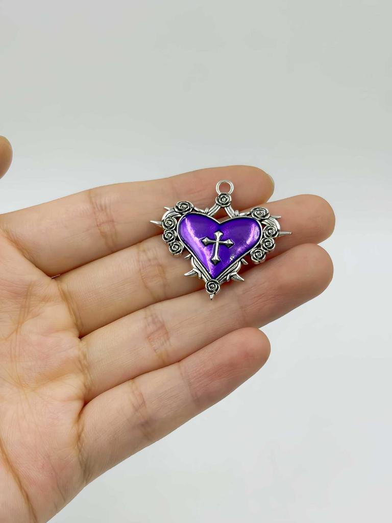 Gothic Heart and Thorns Cross Pendant for DIY Halloween Jewelry