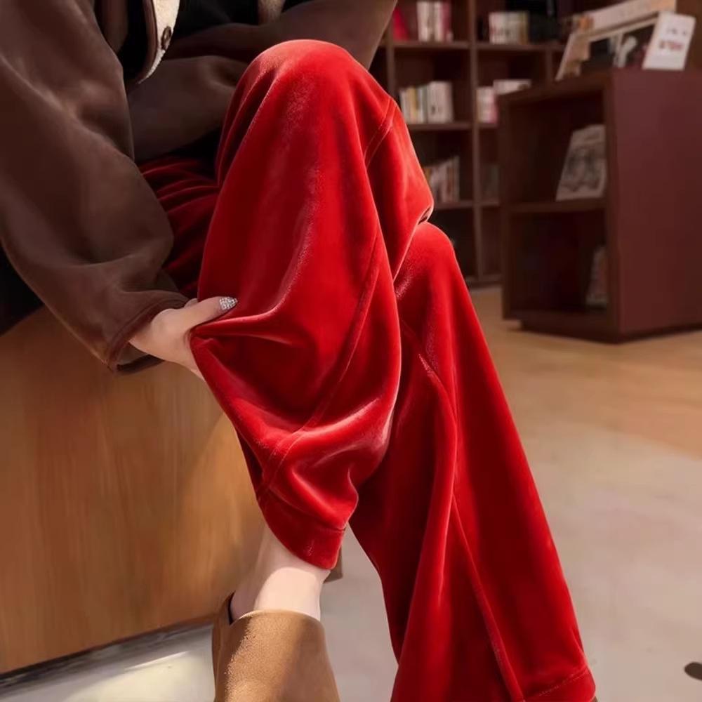 

Red Velvet High-Waisted Wide-Leg Scythe Pants - 2026 Trendy Drapey Plus Velvet Style Large