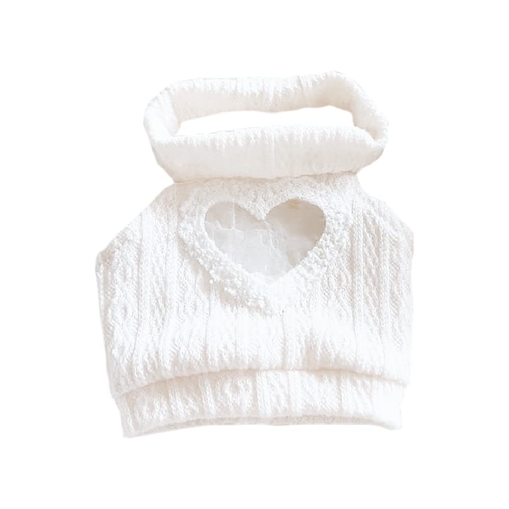 Niannyyhouse 20cm Plush Clothes, Cutout Heart-Shaped Backless Sweater, Cotton Doll Clothes, Dress-Up (A2-White)