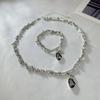 Salircon Modisch Elegant Schwarzer Zirkon Anhänger Halskette Silber Farbe CCB Perlen Armband Set Damen Exquisit Mujer Y2K Schmuck Geschenk