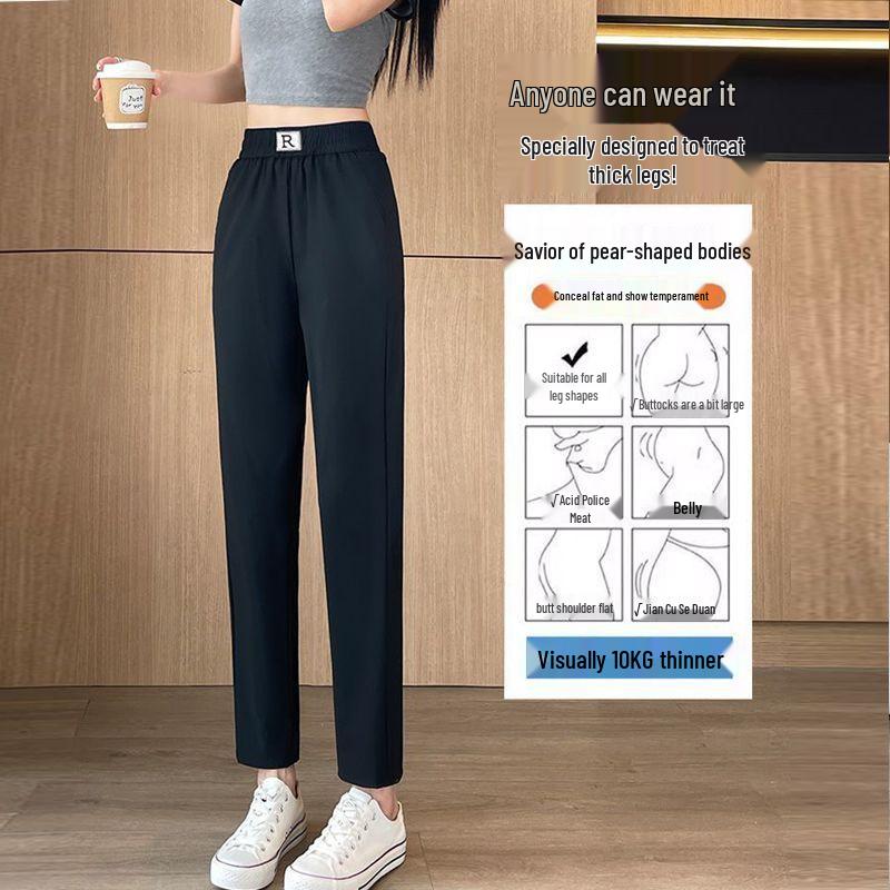 Women's High-Waist Slimming Harem Pants - Summer Ice Silk, Quick-Dry, 2026 Style, Casual Sports, Nine-Tenths Length