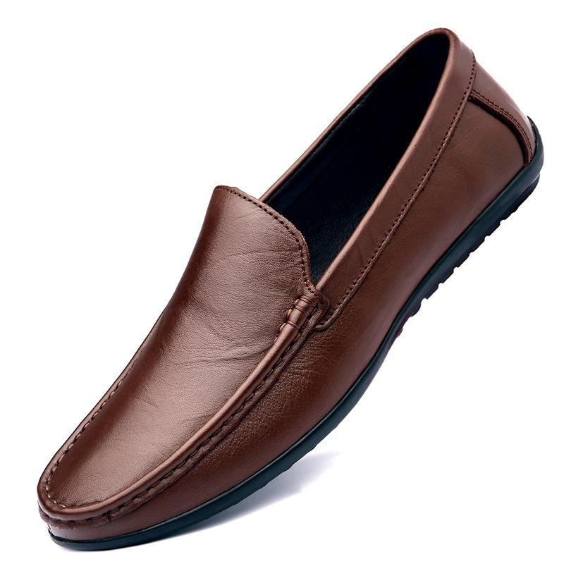 Men s Genuine Leather Slip-On Driving Shoes - Casual, Handmade, Soft Sole, Large Size, Comfortable Cowhide Surface. 45 коричневый