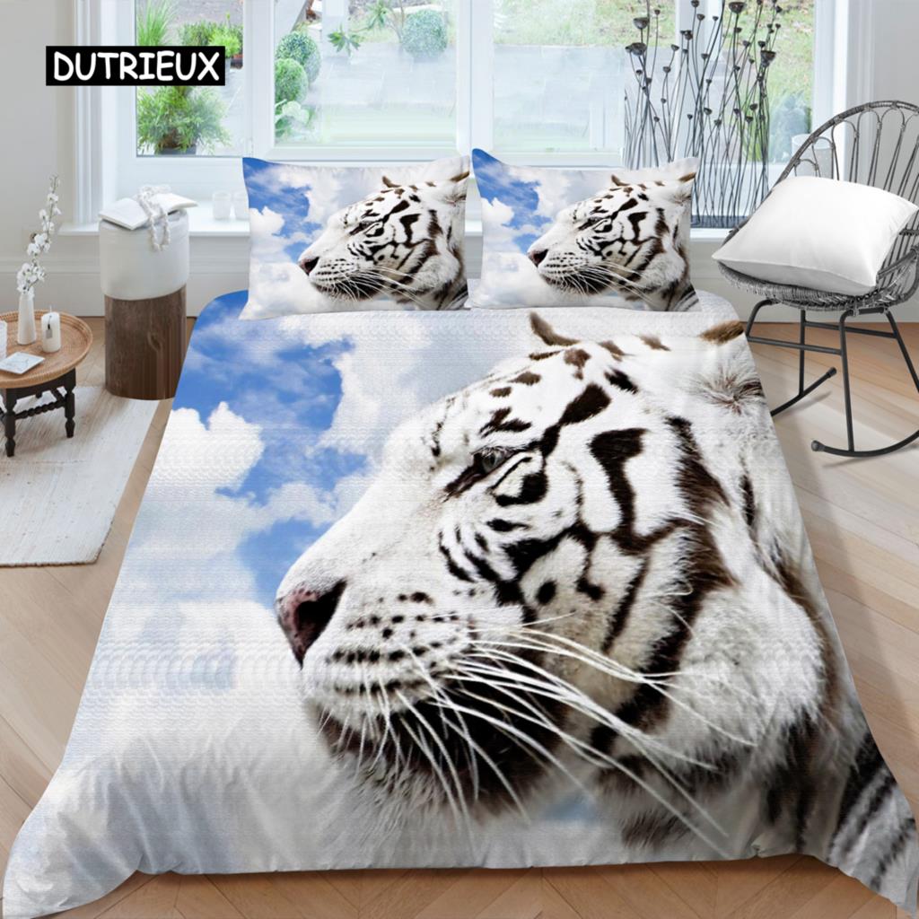 

Комплект постельного белья 3D, черный пододеяльник, комплект стеганого одеяла, наволочка, размер King Queen, полиэстер с принтом тигра и животных EU single(135x200cm)