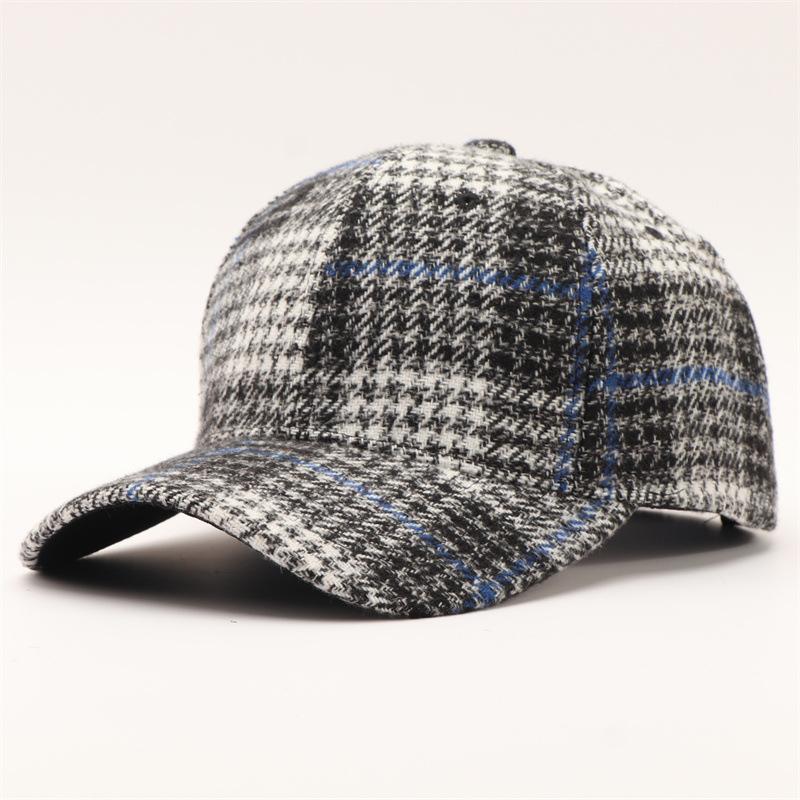 Woolen Plaid Baseball Cap European and American Sunshade Thickened Retro Autumn and Winter Warm Plaid Cap