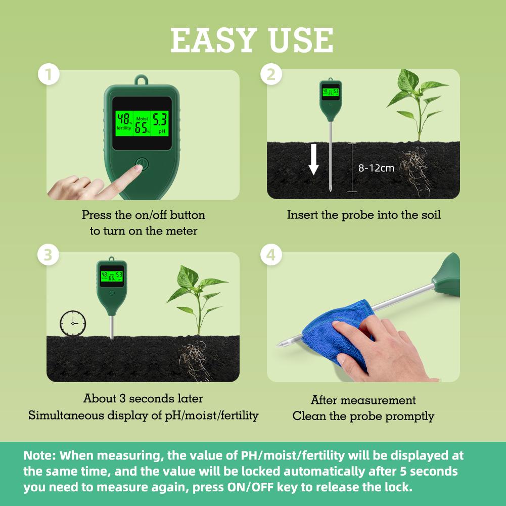3 In 1 Soil pH Meter Soil Moisture Meter Farm Garden Fertility Tester Soil Moisture Test Detector