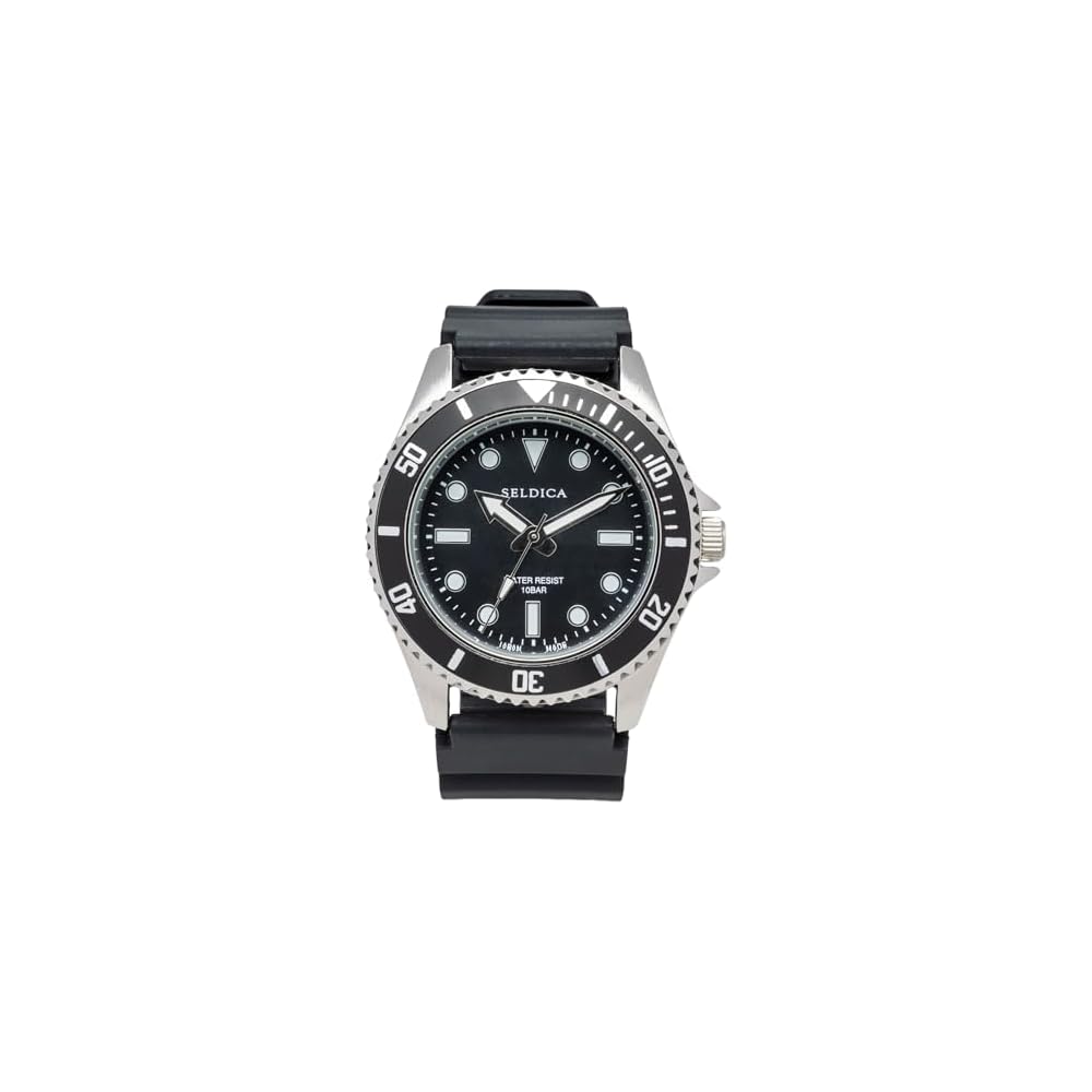 Crepha Analog Quartz Watch Black 10 ATM Water Resistant Luminous Index Rubber Band 20mm Men s