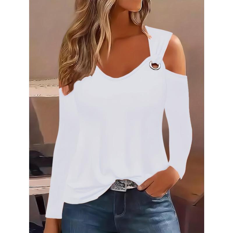 Autumn Simple Metal Button V-neck Shirt Blouse For Women New Fashion Sexy Women Casual TShirt Pullover Tops Femal