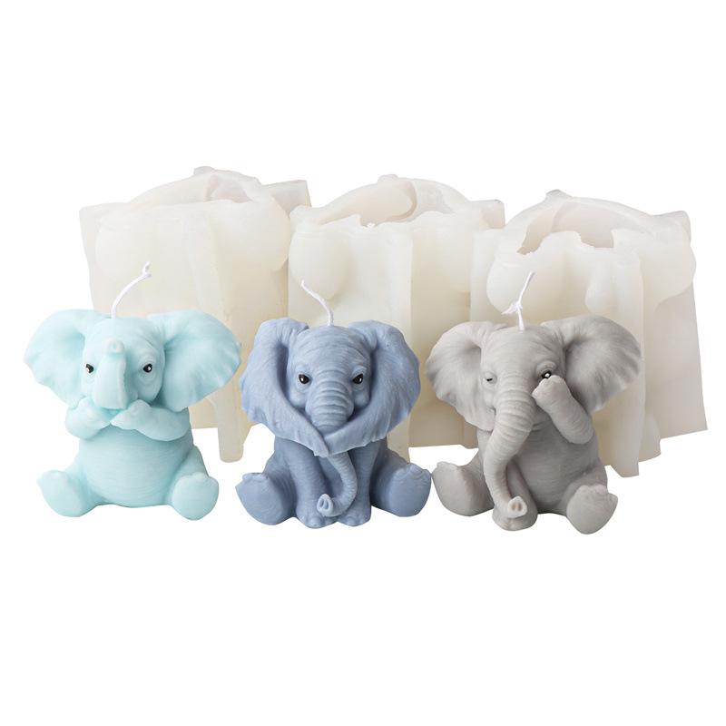 Elephant Silicone Candle Mold DIY No See Hear No Speak Elephant Shapes Candles Gypsum Animal Themed Home Decor