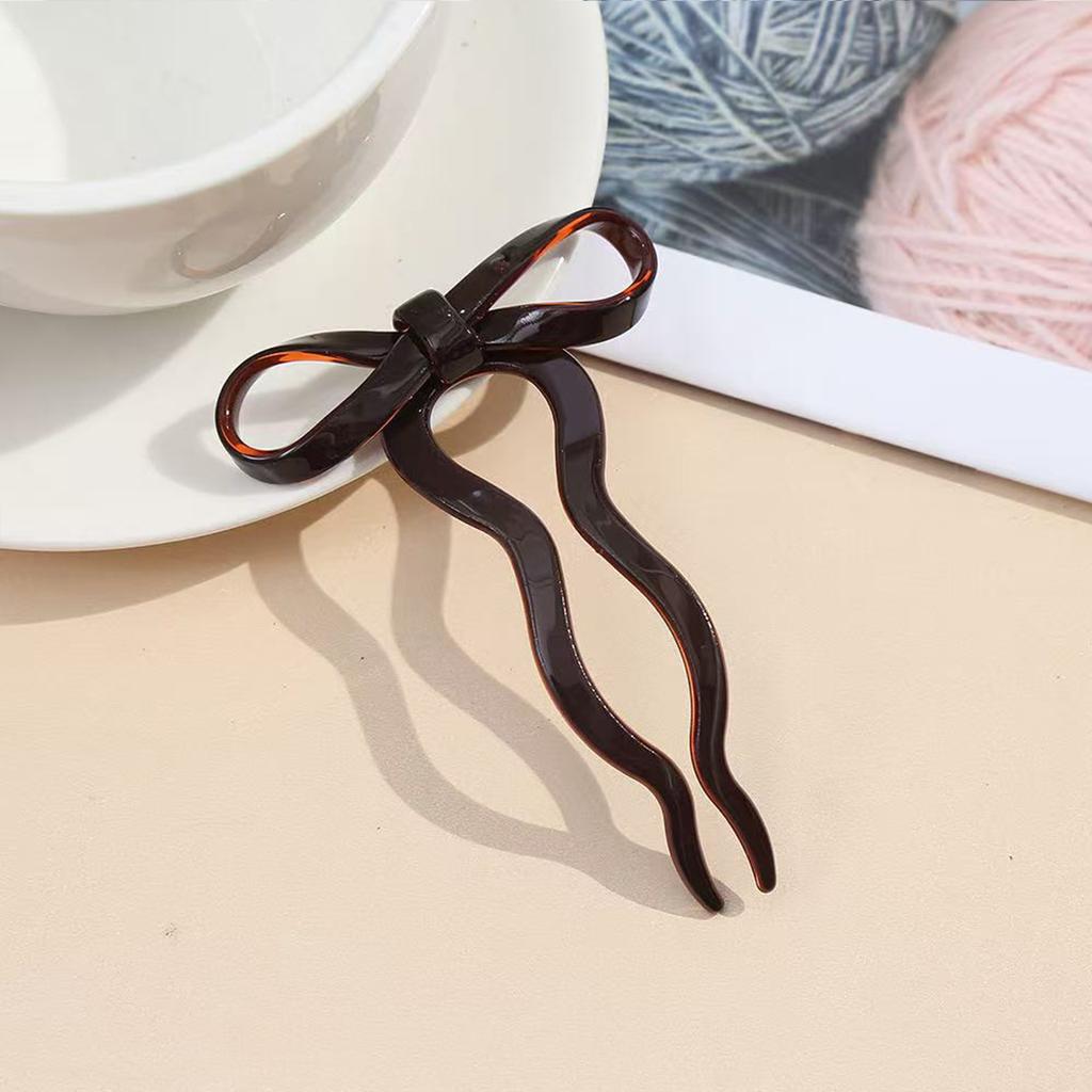 1PC Ballet Style Acetate Bow Hairpin Sweet and Cute U-shaped Hairpin New Hair Hairpin with A Coil On The Back of The Head
