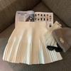 Grey High-Waisted Pleated A-Line Skirt for Women - Autumn White Short Style