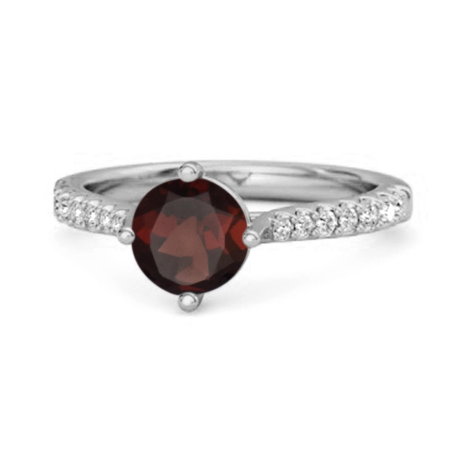 Garnet Classic pave Solitaire Ring - 925 Sterling Silver 8.5