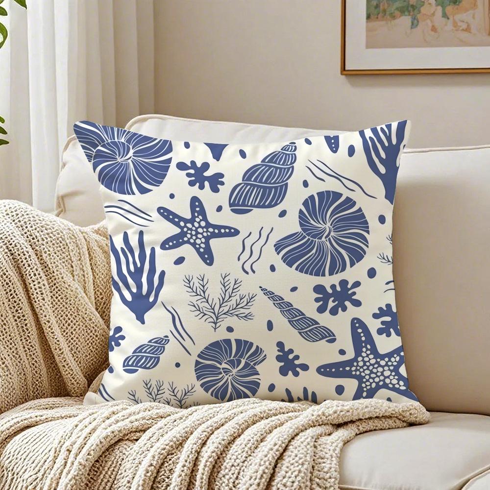 Nautical Calm Art Marine Theme Rudder Anchor Animals Cushion Cover Pillowcase Antidustmite Living Room Sofa Decor Cushion Room