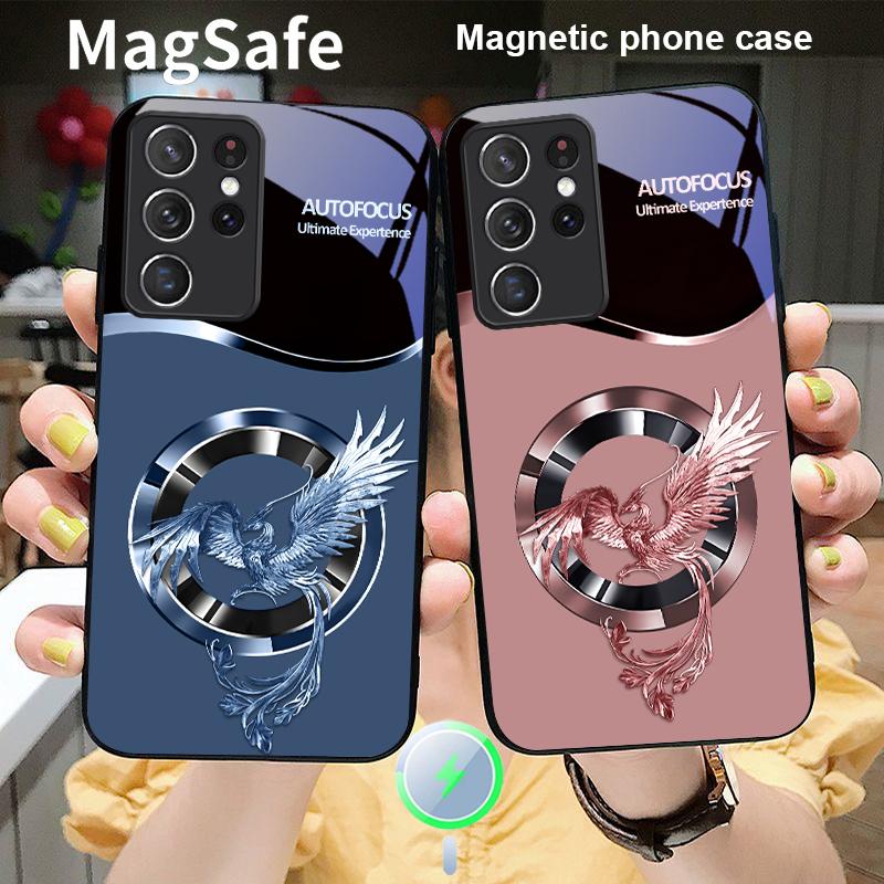 Handsome Pink Phoenix For Samsung S25 S25 Edge S25Ultra S8 9 10 20 S21 Pro S22 Plus S23 FE S24 Ultra Magsafe Glass Phone Case