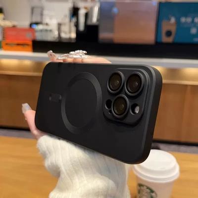 Luxury For Magsafe Magnetic Wireless Charging Matte Case for iPhone 15 14 13 12 Pro Max Plus Silicone Glass Lens Shockproof Cover