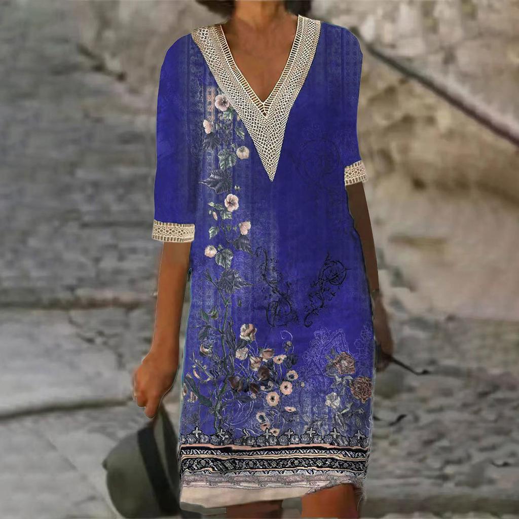 Women's Fashion Summer Spring 2/1 Sleeve V-Neck Casual Dresses