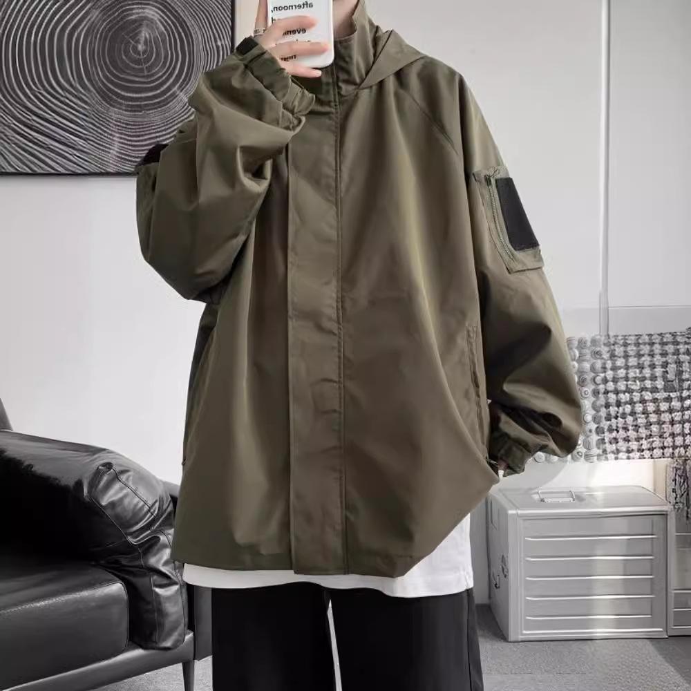 Handsome baseball collar plus size men's hooded windproof warm jacket fashionable versatile casual sports lightweight jacket