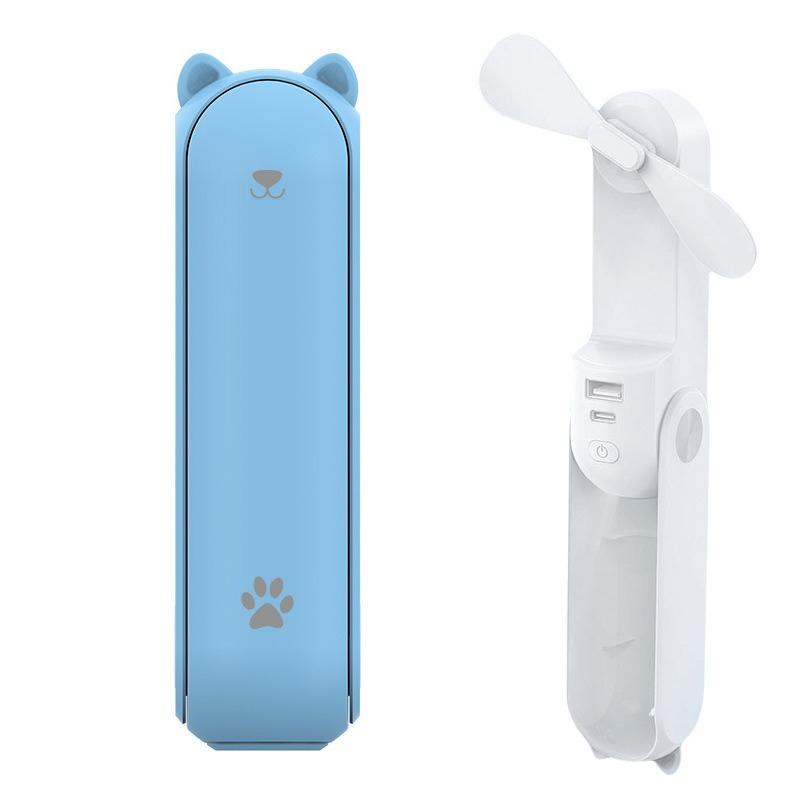 

New 3-in-1 Handheld USB Rechargeable Fan - Power Bank & Flashlight, Foldable Silent Mini for Home, Office, Outdoor & Travel Use синий