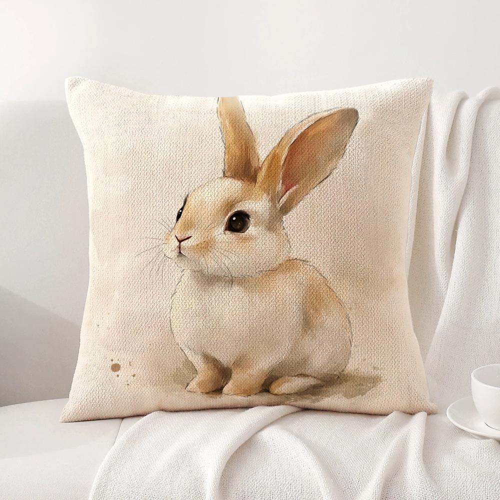 Retro Easter Bunny Cushion Cover Natural Linen Organic Fabric DoubleSided Printing Sofa Home Decor Gift Pillow Cover