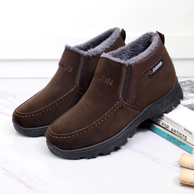 New Old Beijing Cloth Shoes Men's Middle-aged and Elderly Velvet Warm and Non-slip Middle-aged Father Elderly Father Men's Shoes Winter