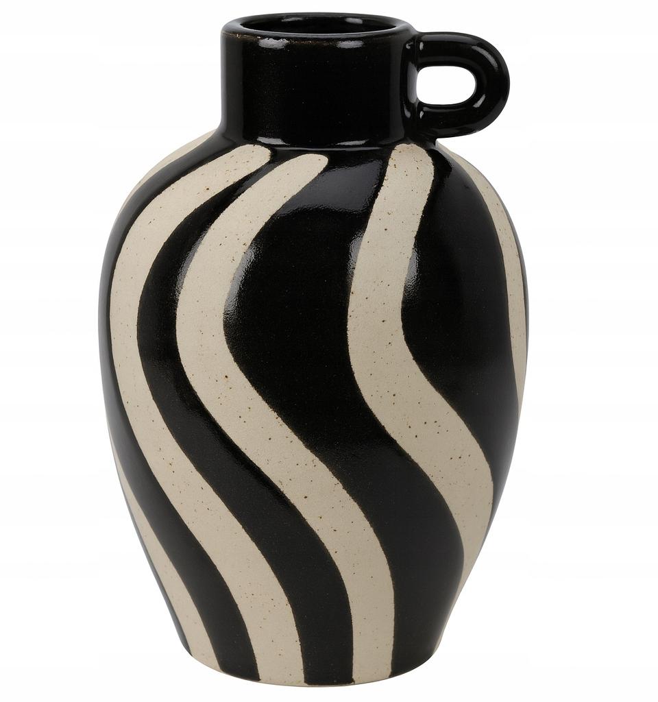 Large Ceramic Vase with Handle, Striped in Various Colors, 1 Piece