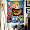 Custom Name Bob The Builder Wall Tapestry Aesthetic Wall Hanging Printed Fabric Blanket Decorative Tapestries for Bedroom Living Room Home Decor