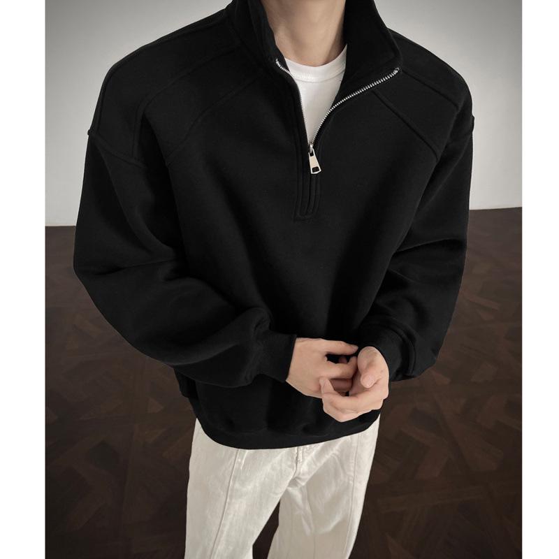 

2025 Men s American Retro Half-Zip Stand Collar Heavyweight Hoodie 3XL