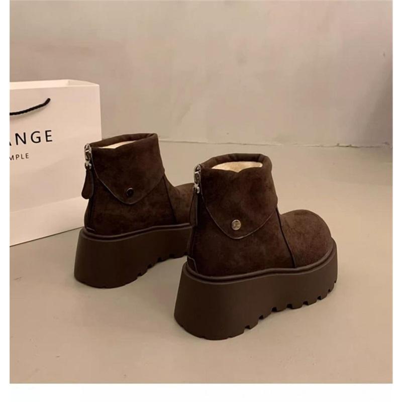 Damen Plateau-Schneestiefel Knöchelhohe Stiefel mit Fleecefutter Reißverschluss Kurze Stiefel