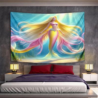 "Colorful Mermaid Underwater Scene" Pattern Wall Hanging Tapestry Decorative Tapestry Home Decor for Bedroom and Living Room