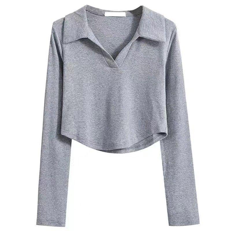 

Утягивающая футболка с длинными рукавами и U-образным воротником в стиле ретро, ​​необычный дизайн, уникальная ниша 2XL светло-серый