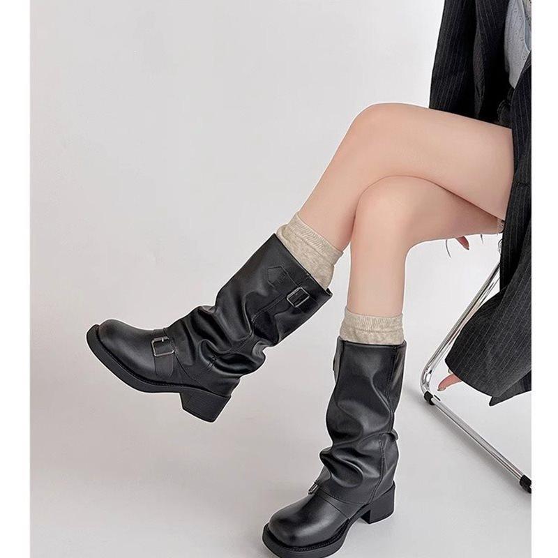 Women's Shoes, Rounded-cut Pleated Boot Cuffs, Boots for Autumn and Winter, Women's Boots
