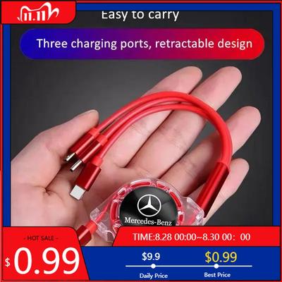 GLC GLB Fast Charging Cable Car 3 In 1 USB Cable Type C Micro USB for Mercedes Benz New B/C/E Class A Class C200L GLC GLK New C