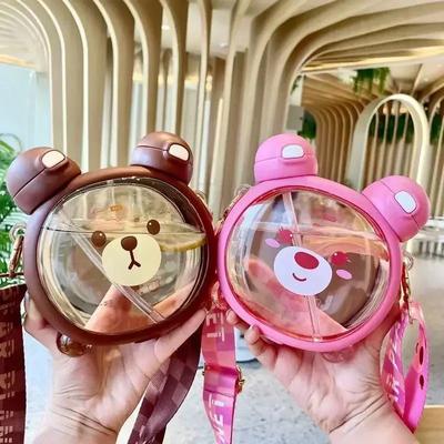 750MLCute Bear Kettle Straw Water Bottle Summer Tritan Straw Bottle Drinking Bottle Plastic Kawaii Children Water Cup for School