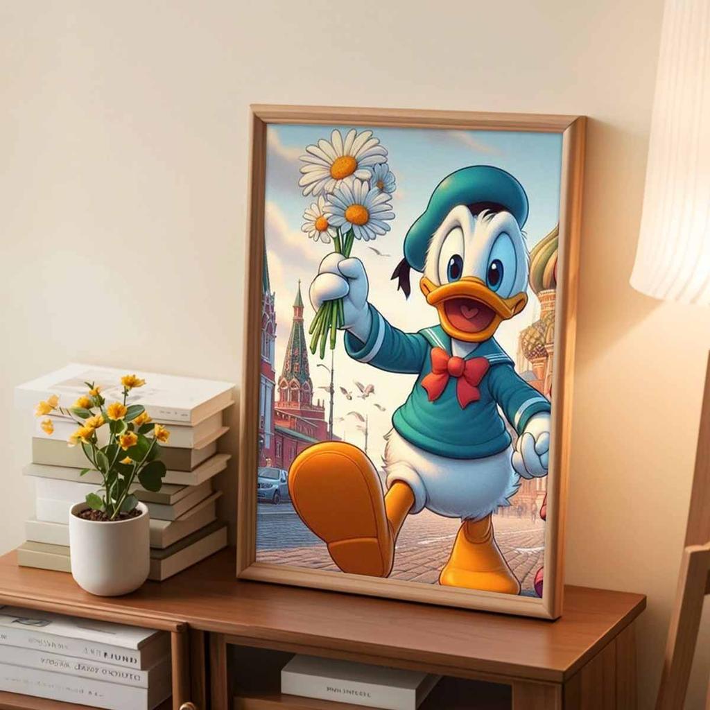 DIY Diamond Painting Donald Duck and Flowers Cross Stitch Kit Mosaic Art Diamond Painting Full Circle Diamond Home Decoration