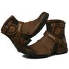 Fashion Cowboy Ankle Boots Men Zipper Up Motorcycle Boots Vintage Metal Buckle Western Shoe Outdoor Military Combat Boots Bota Masculina
